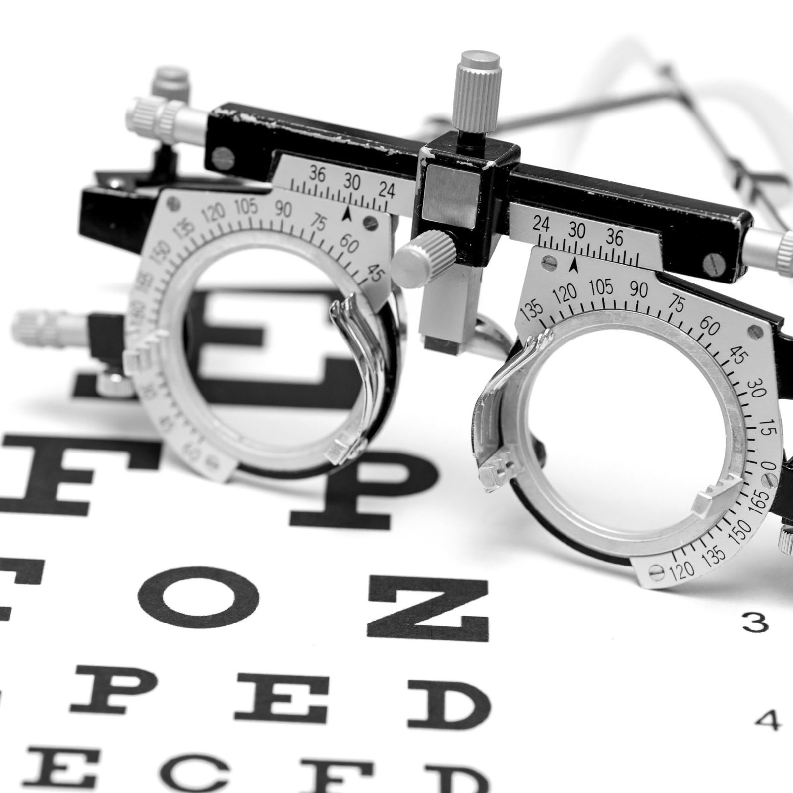trial lens on a letter eye chart